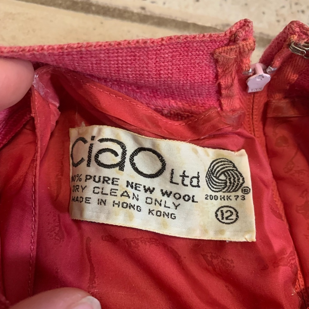 Vintage 70s/80s Ciao Ltd. Pure Wool Sweater Dress with Belt & Scarf - Size 12 - Picture 4 of 11